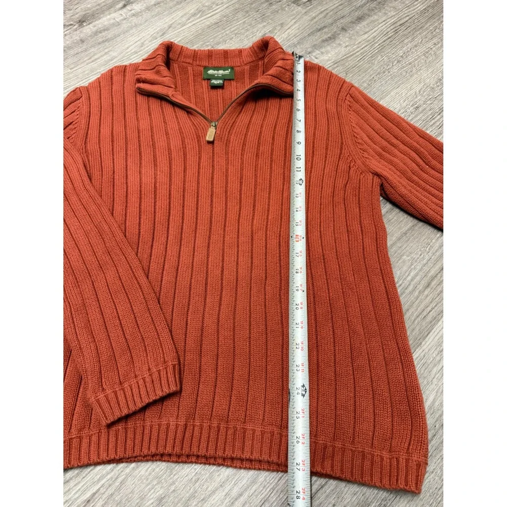 Eddie Bauer Mens Large Burnt Orange Ribbed 100% Cotton Quarter Zip Sweater Japan